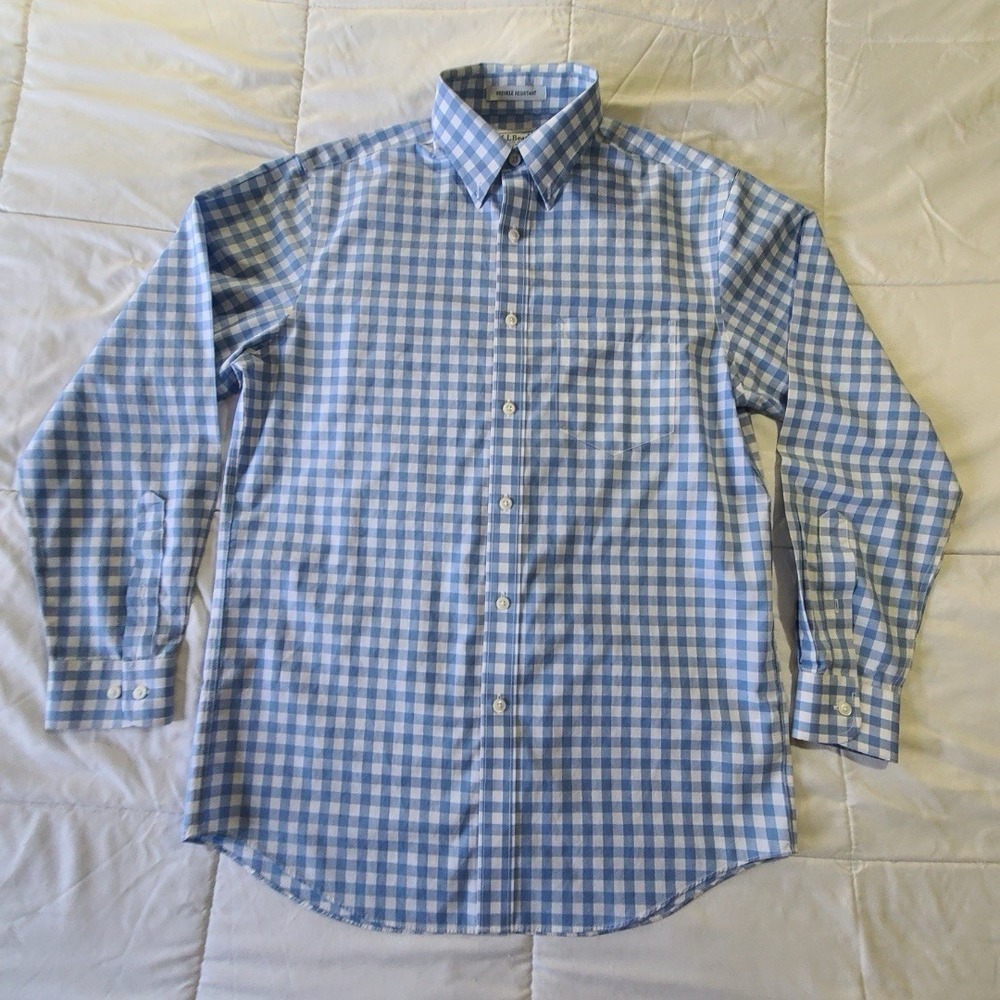 L. L. Bean Men's Dress Shirt S Reg 0 23G0 Blue Plaid 100% Cotton Wrinkle Resist